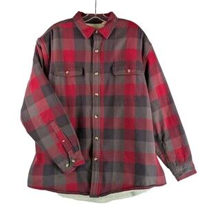 Redhead Mens Flannel Shirt XL Red Gray Plaid Sherpa Lined Shacket Overcoat